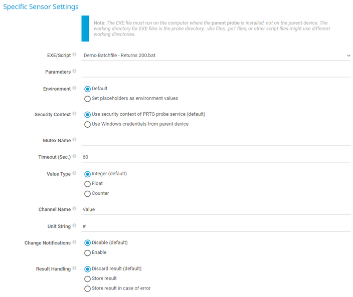 Specific Sensor Settings
